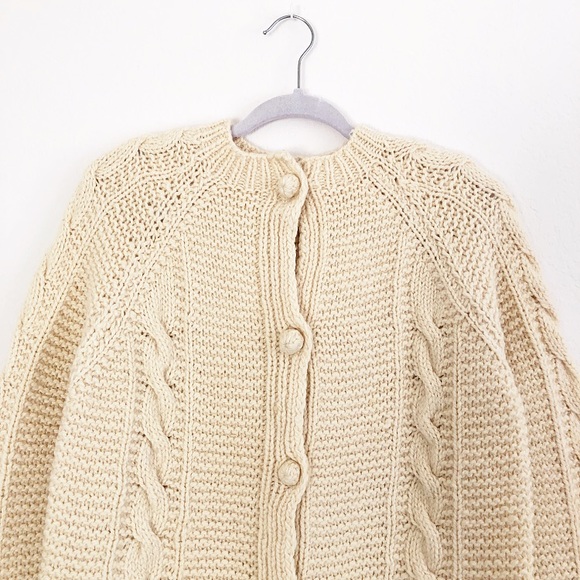 Vintage Wool Cable Knit Cardigan Fisherman Sweater - Picture 3 of 6